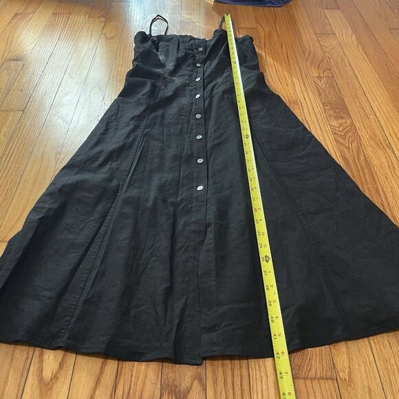 Theory‎ Black Kayleigh Eco Crunch Waist Convertible Button Front Linen Dress - Picture 12 of 13